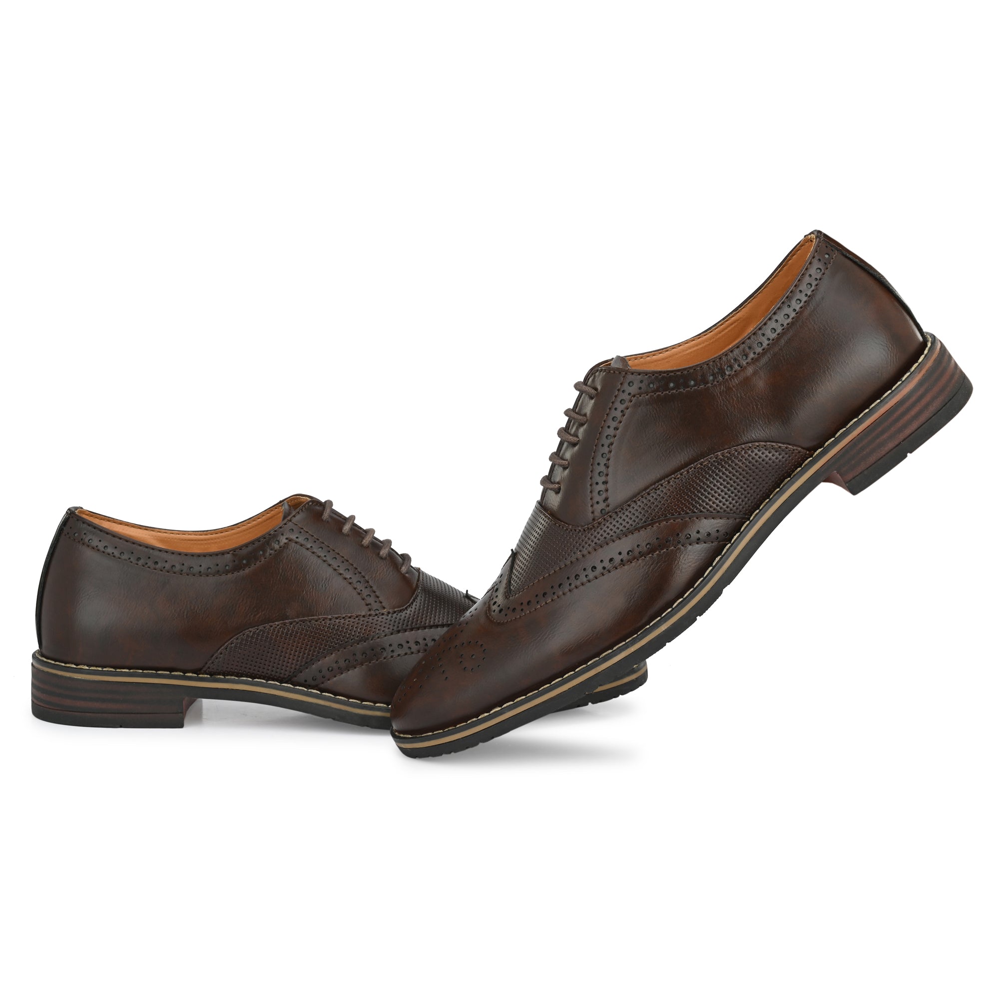 Attitudist Handcrafted Brown Formal Lace-up Derby Shoes Full Brouges With Wingtips For Men MTOBSF