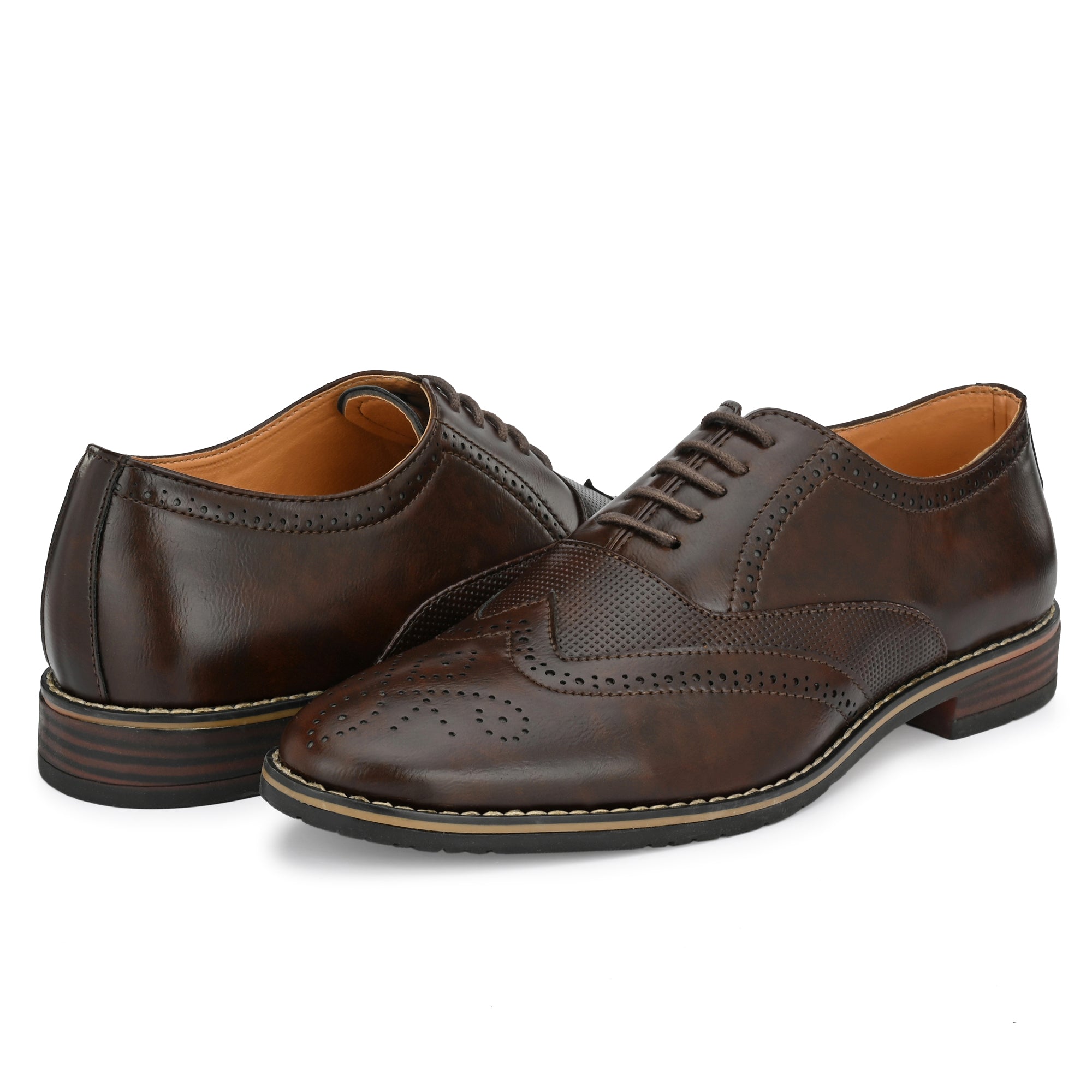 Attitudist Handcrafted Brown Formal Lace-up Derby Shoes Full Brouges With Wingtips For Men MTOBSF