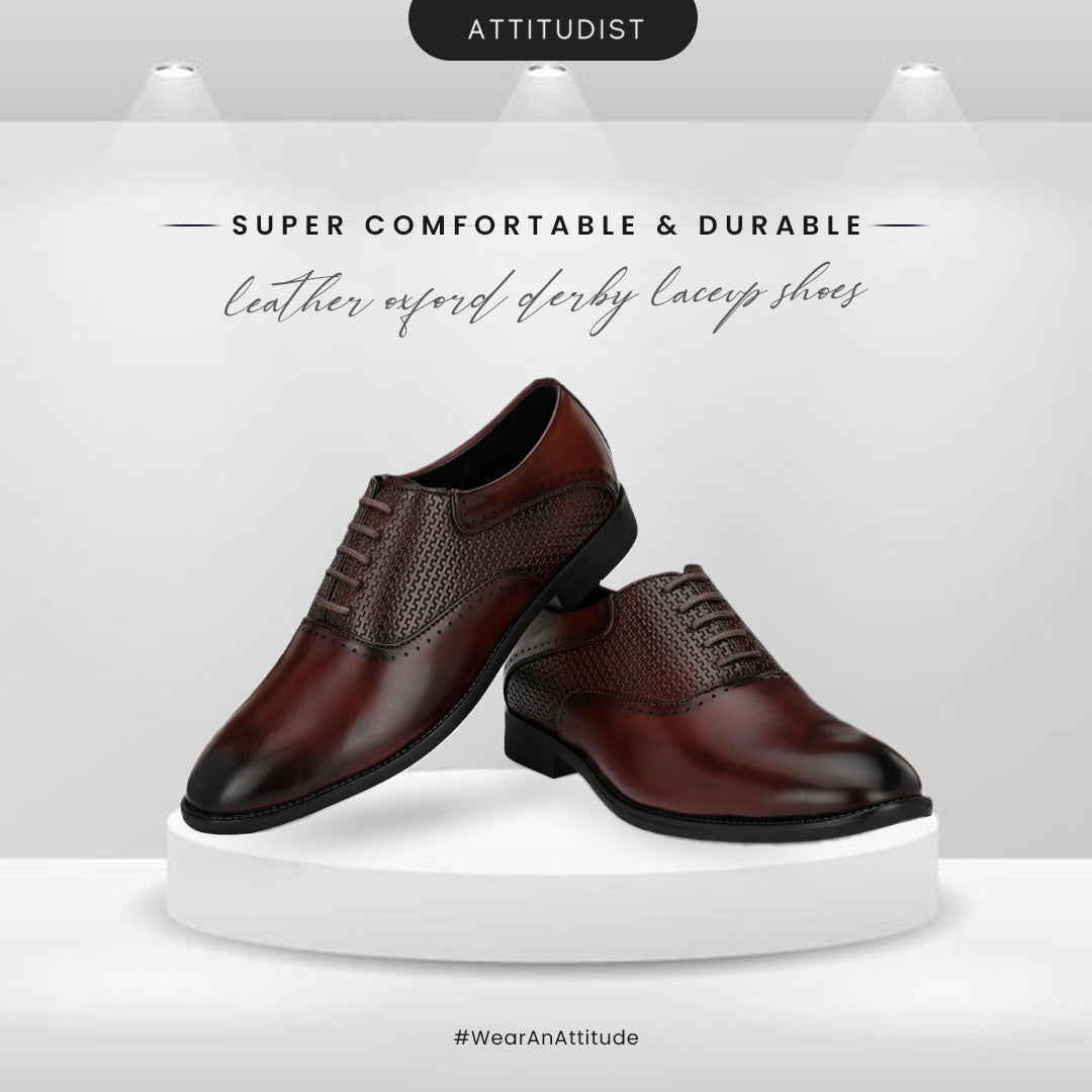 Formal Lace Up Attitudist Shoes for Men With Semi Chatai Design - 3701Brown - ATTITUDIST