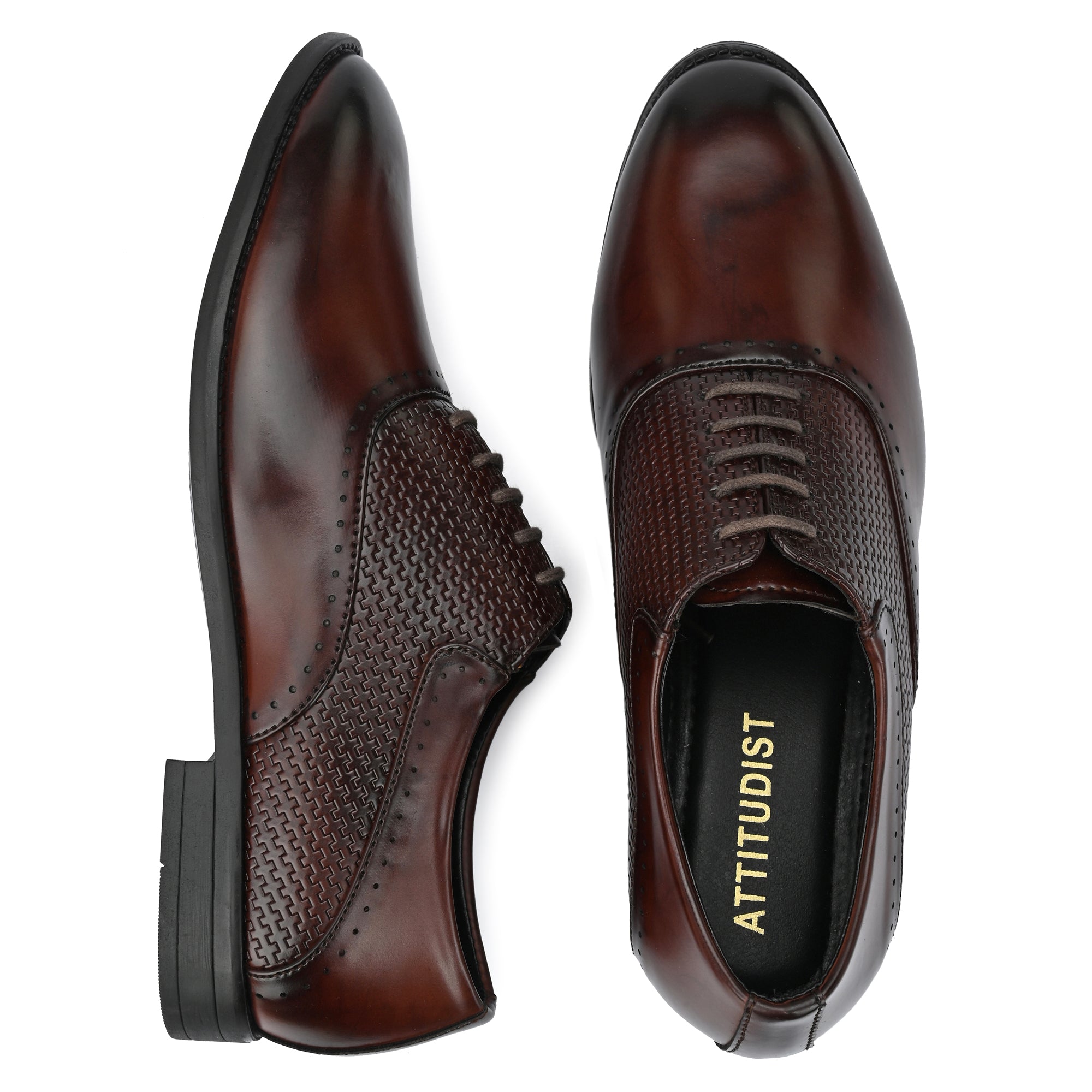 Attitudist Handcrafted Oxford Gradient Brown Formal Laceup Derby Shoes With Semi Chatai Design For Men MTOBSF