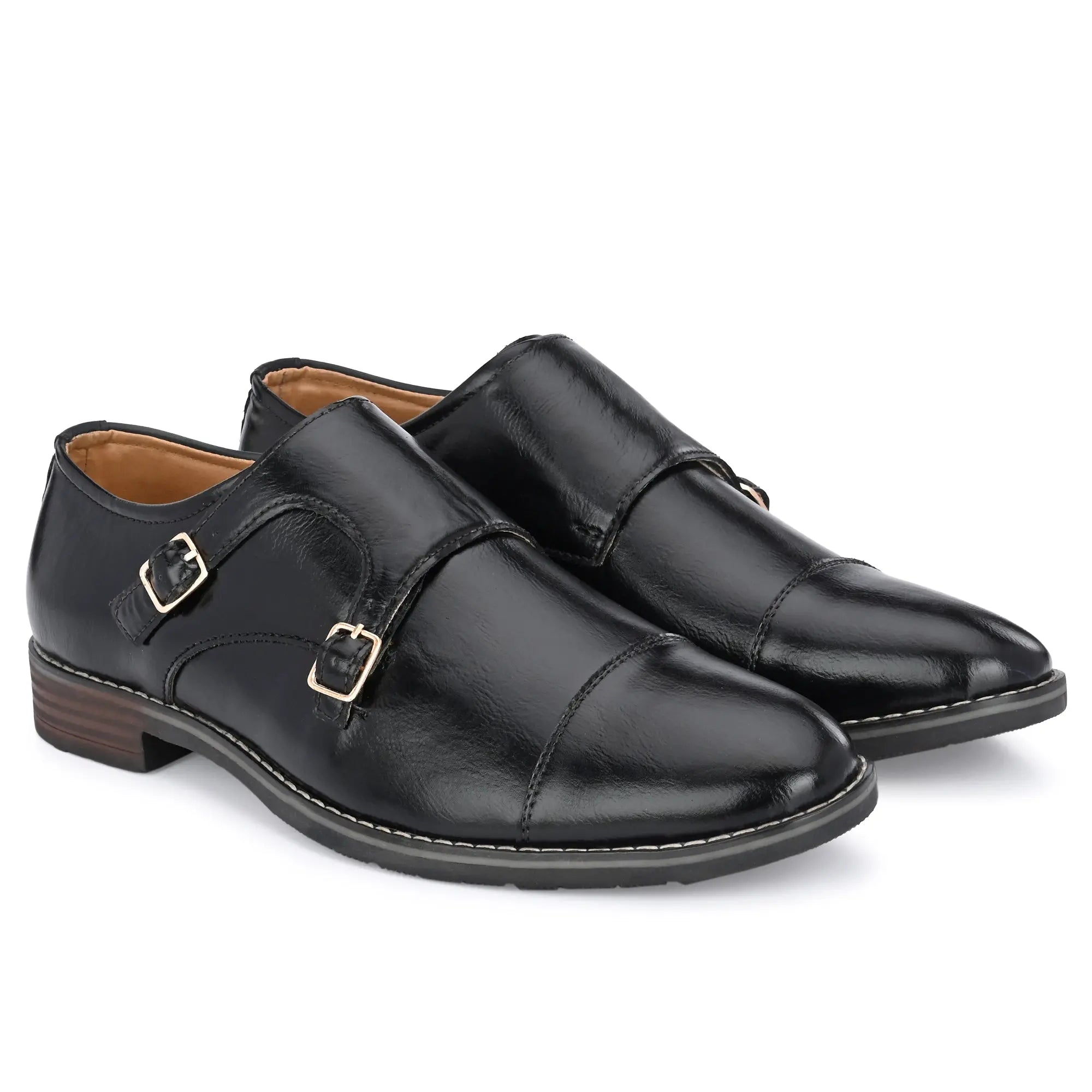 Mens black double monk best sale strap shoes