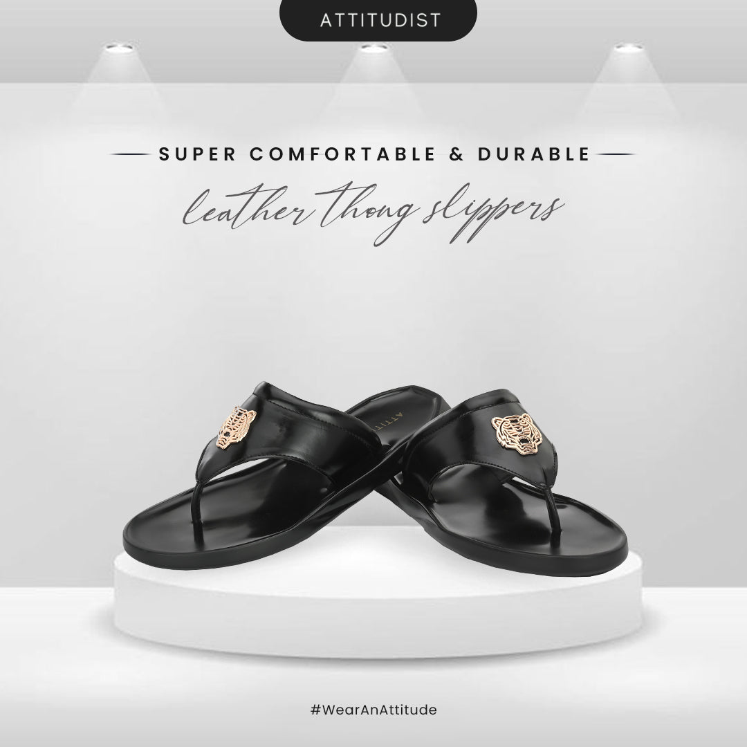 attitudist-black-thong-slippers-for-men-with-tiger-brooch