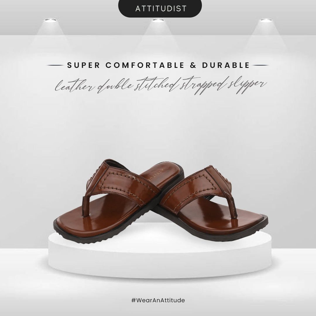 attitudist-brown-double-stitched-strap-thong-slippers-for-men