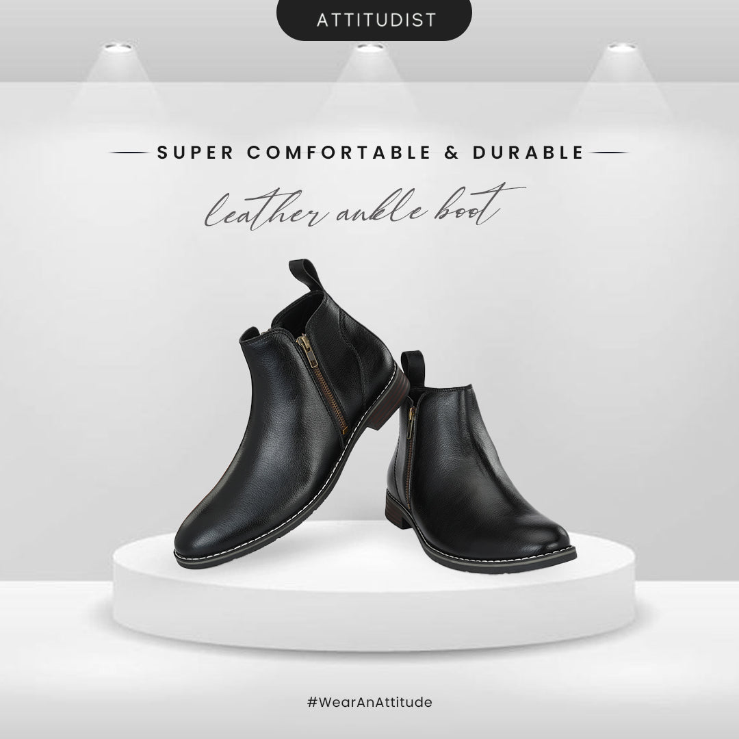 Attitudist Black Ankle Boot Both Zip For Men - ATTITUDIST