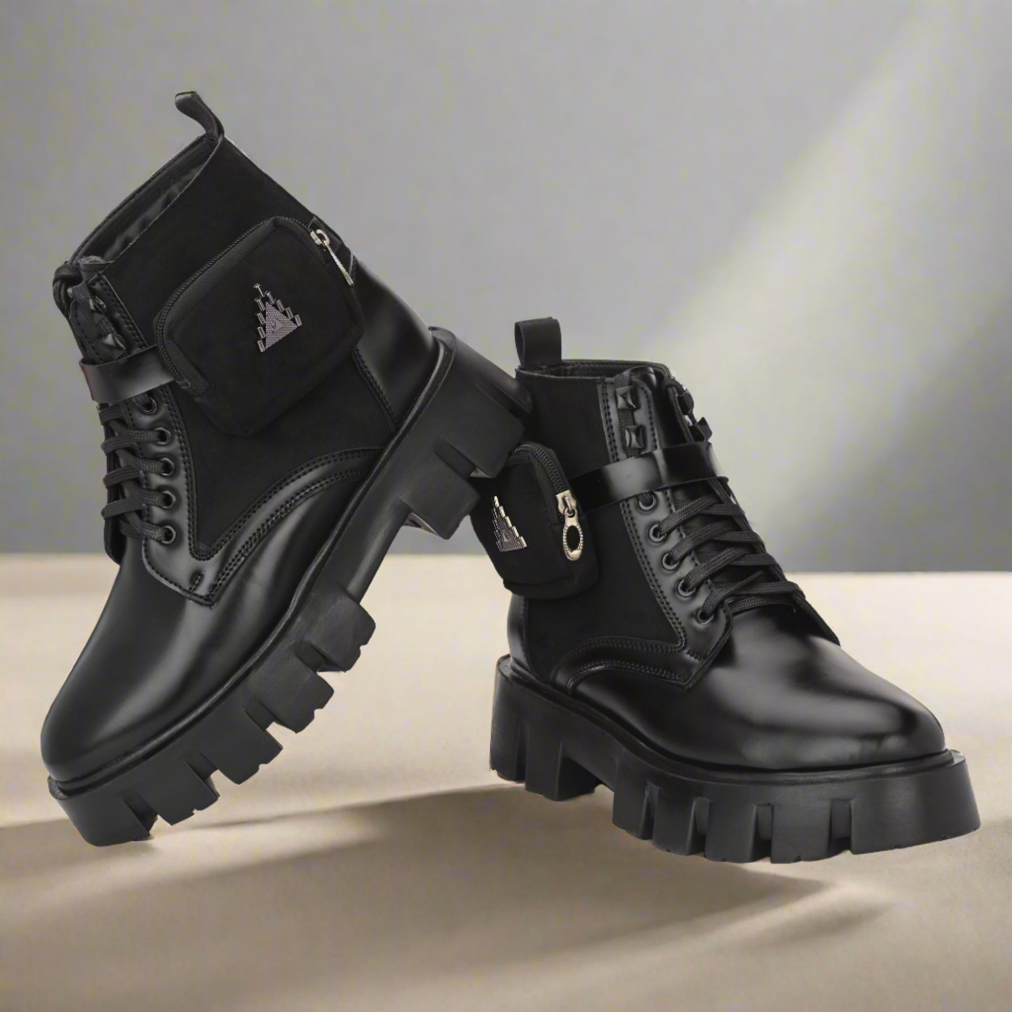 Attitudist Unisex Black Velvet Upper High Heels Pocket Boots