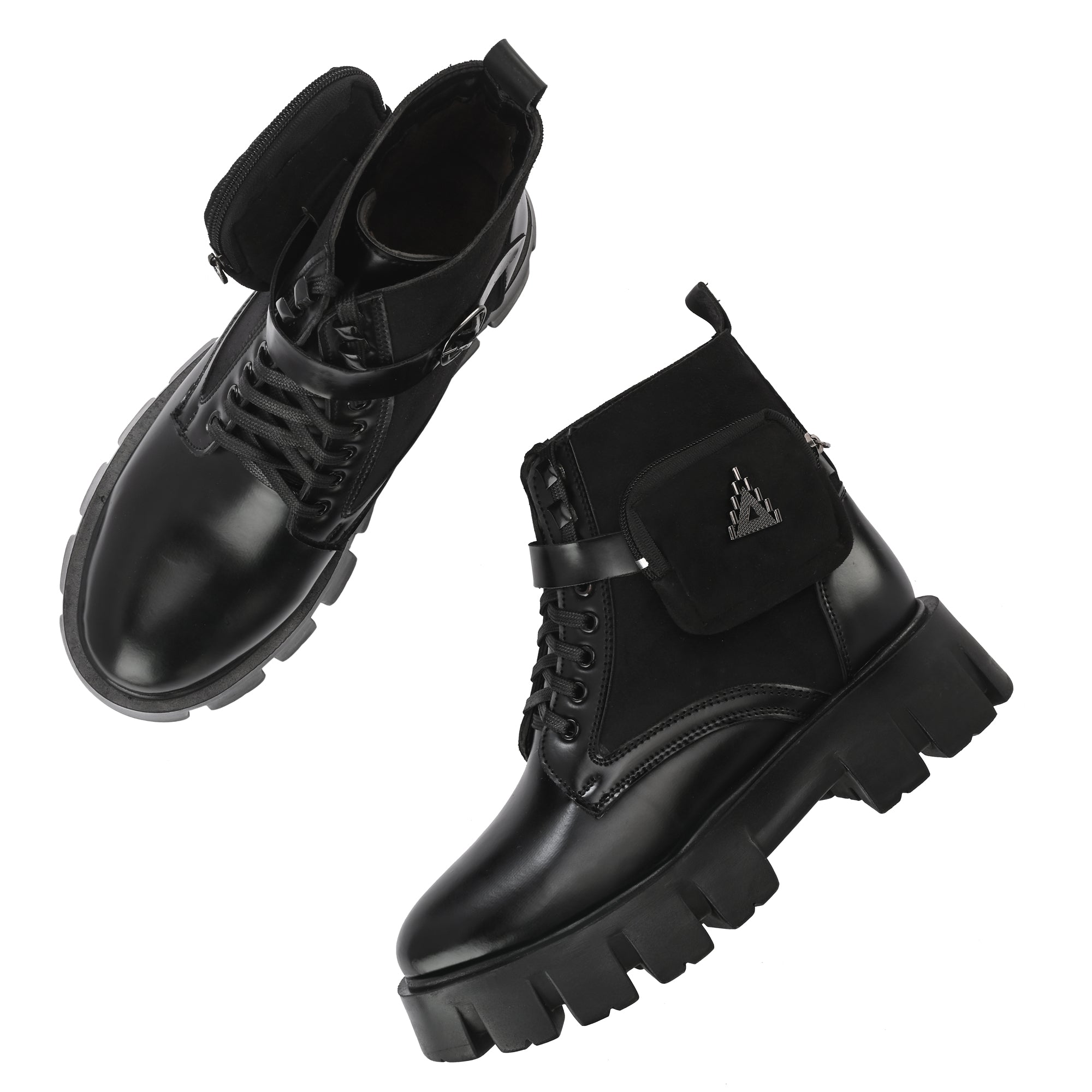 Attitudist Black Velvet Upper High Heels Pocket Boots For Men - ATTITUDIST