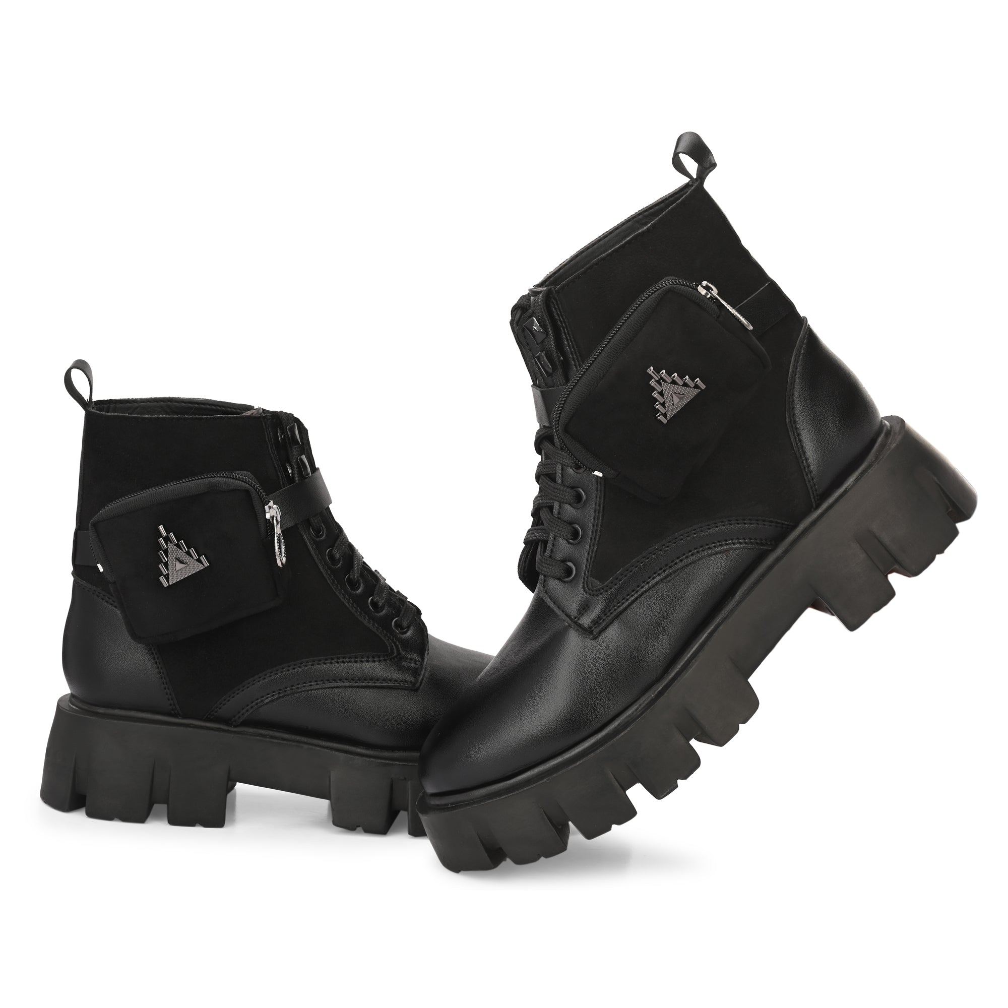 attitudist-black-velvet-upper-textured-pocket-boots-for-men