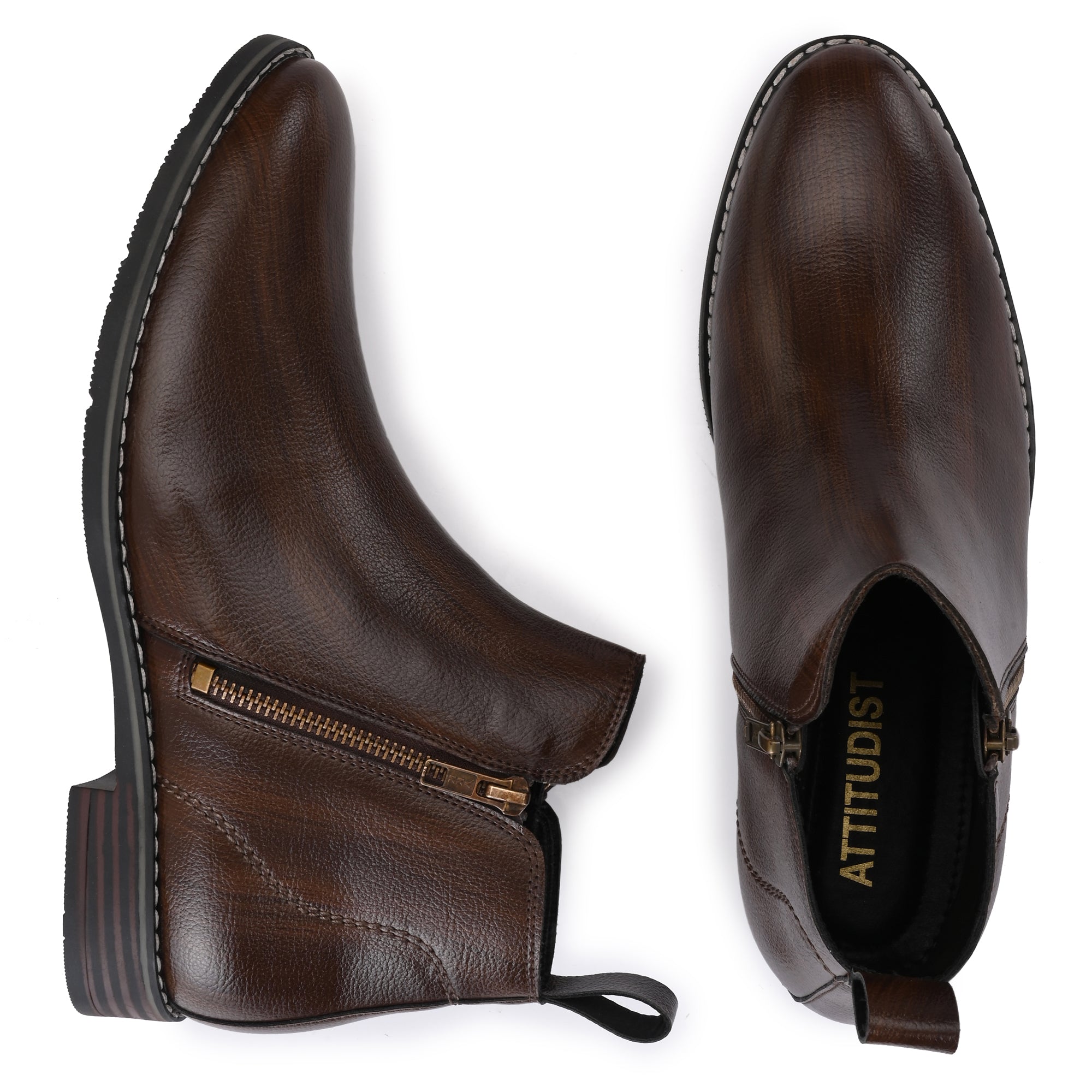 Attitudist Brown Ankle Boot Both Zip For Men ATTITUDIST