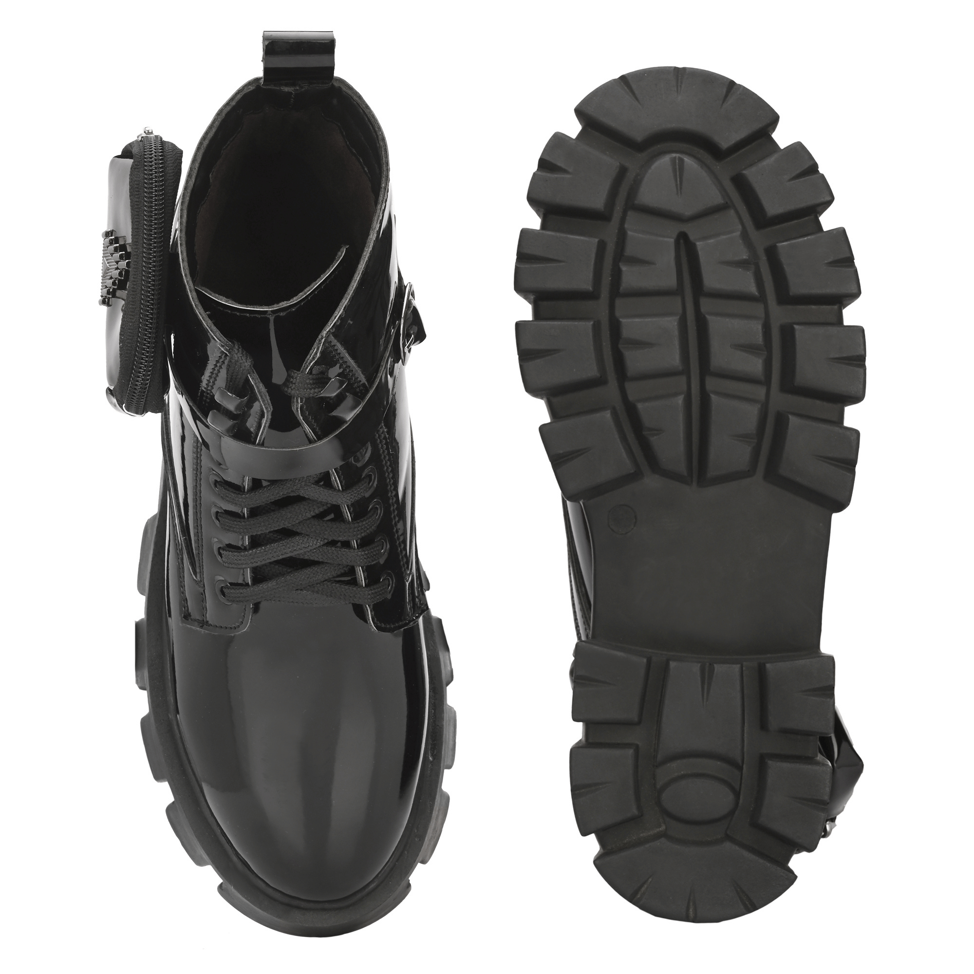 Lug Sole Lace Up Combat Boots - Black