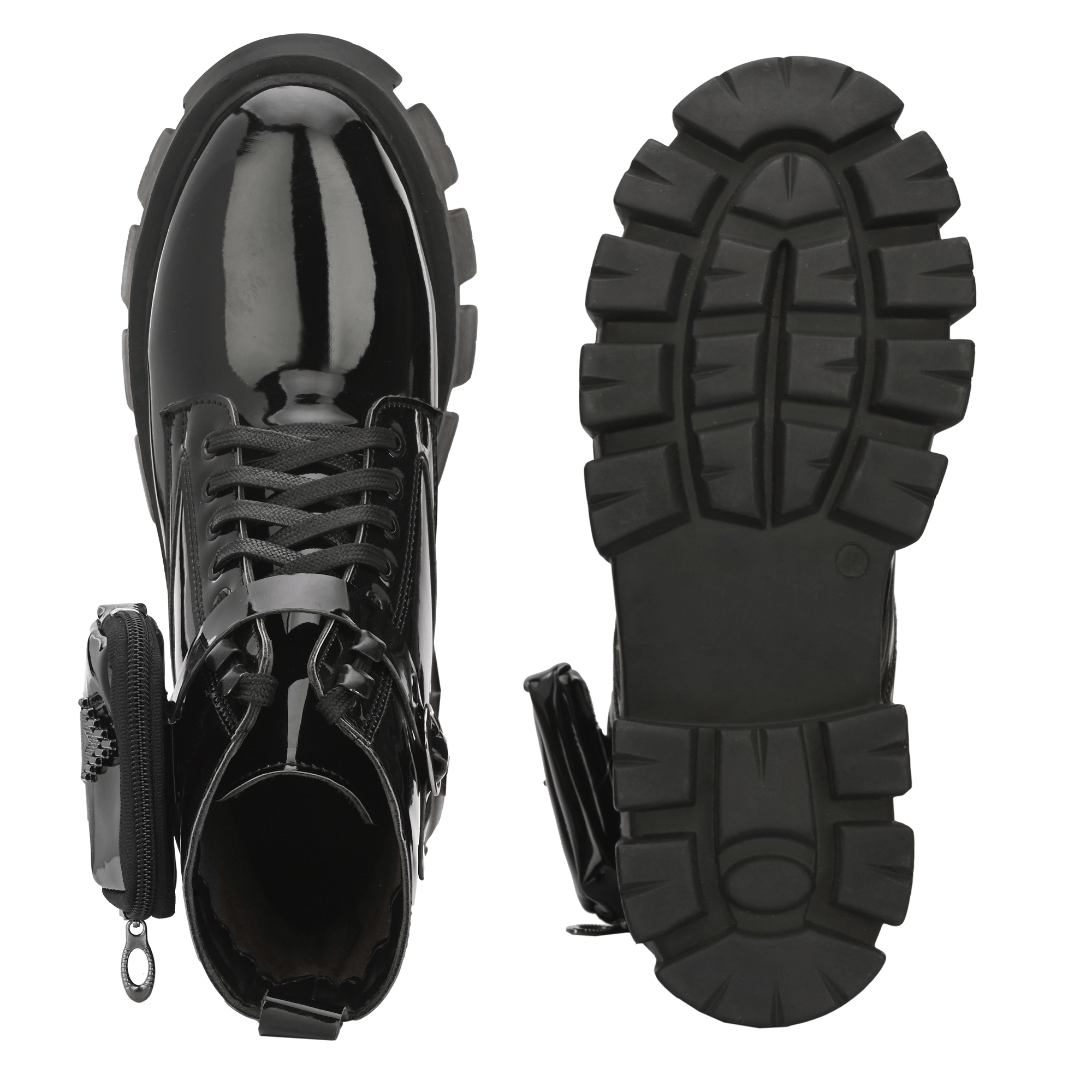 Attitudist Glossy Black Stylish Side Pocket High Heel Ankle Boots For Men MTOSSC