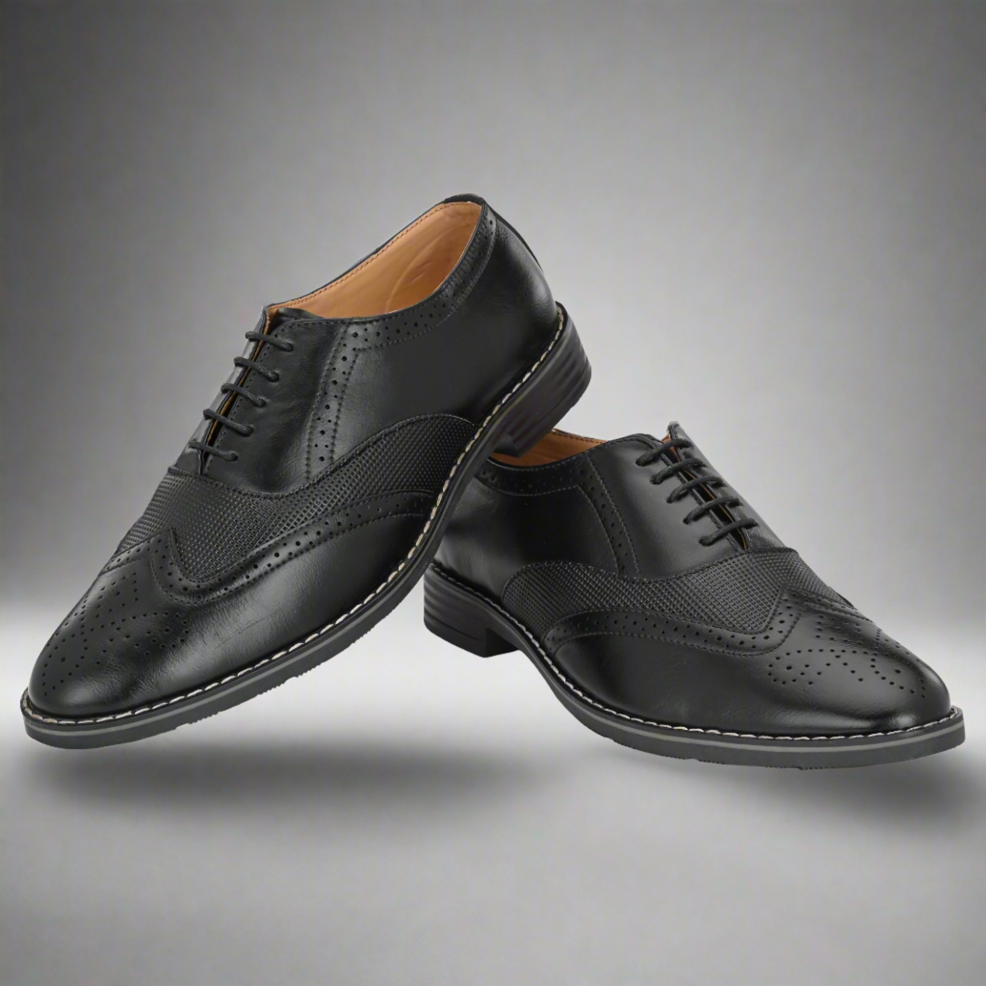 Attitudist Unisex Handcrafted Black Formal Lace-up Derby Shoes Full Brouges With Wingtips