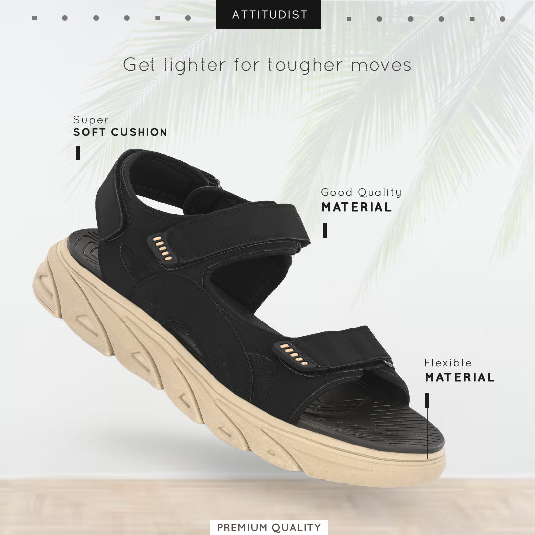 Attitudist Handcrafted Black Sports Sandal For Men - ATTITUDIST