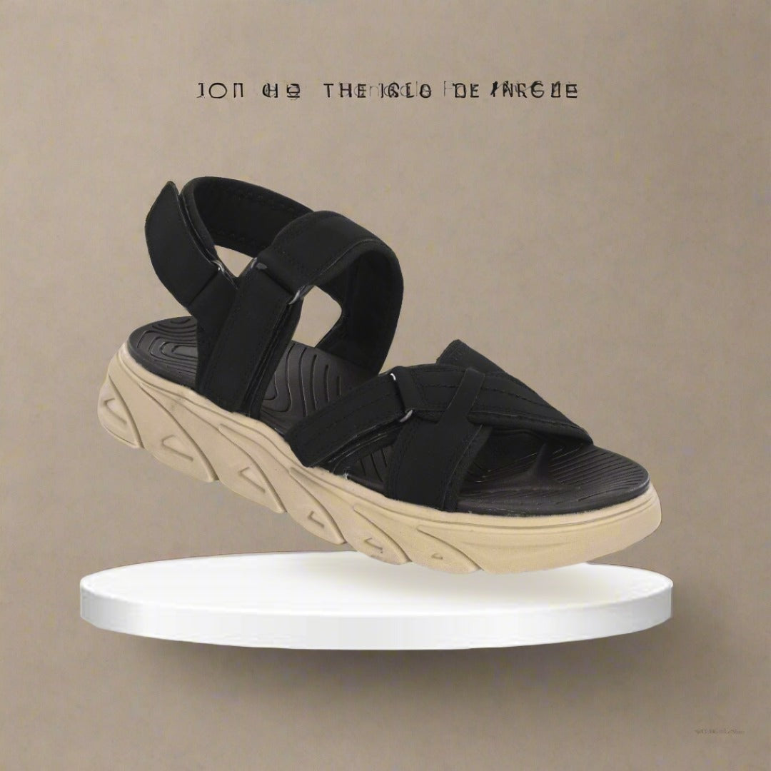 Attitudist Handcrafted Black Sports Sandal For Men