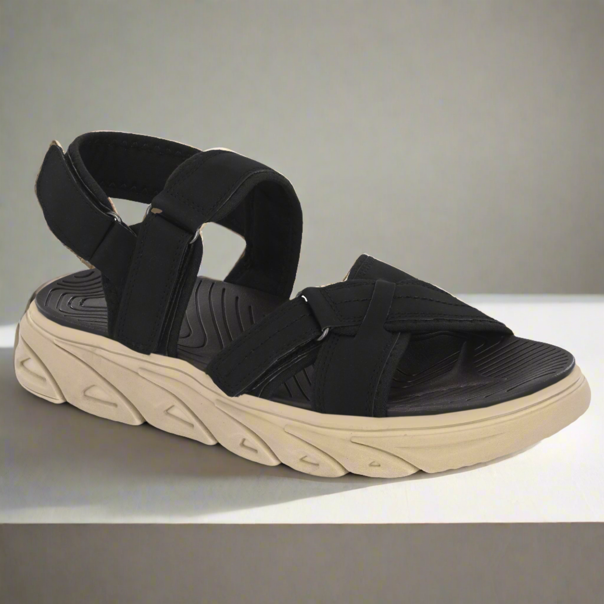 Attitudist Unisex Handcrafted Black Sports Sandal