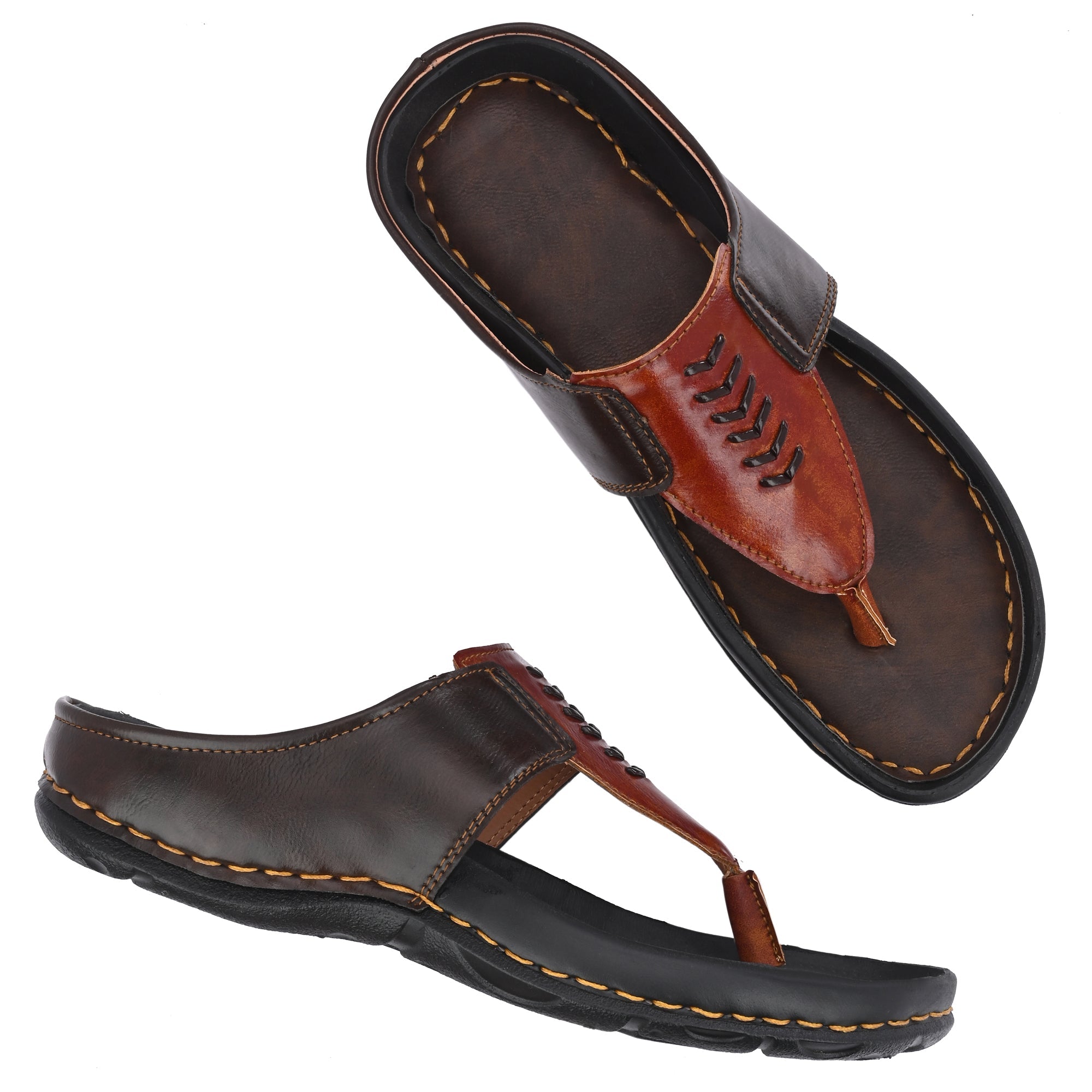 Attitudist Handcrafted Brown Leather Slippers For Men