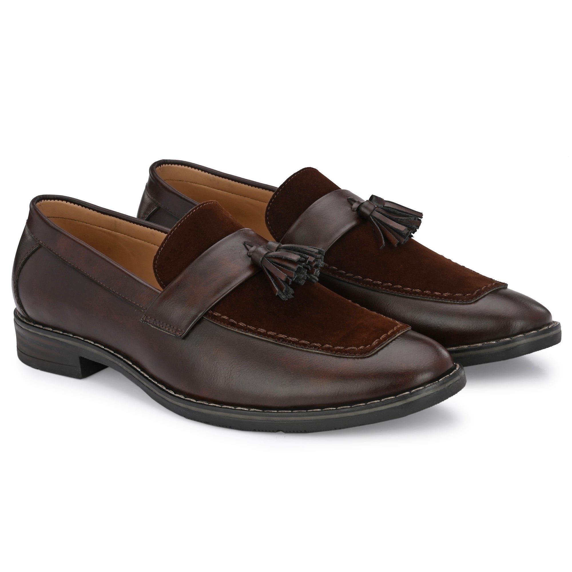 Attitudist Handcrafted Brown Plain Tassel Loafer With