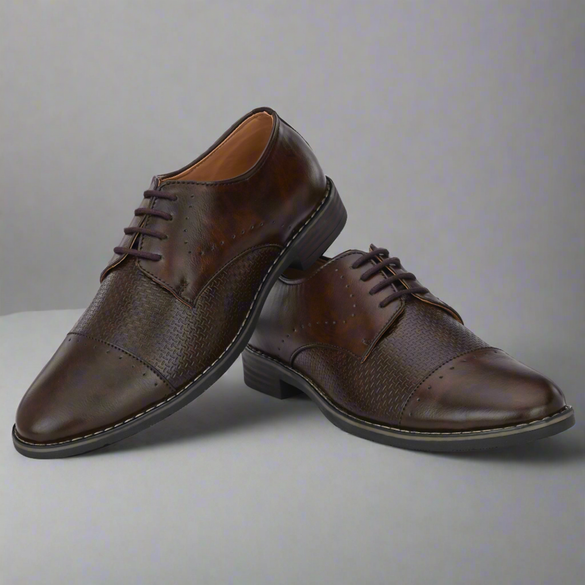 Attitudist Unisex Handcrafted Derby Matte Brown Formal Lace-up Shoes With Cap Toe And Textured Design