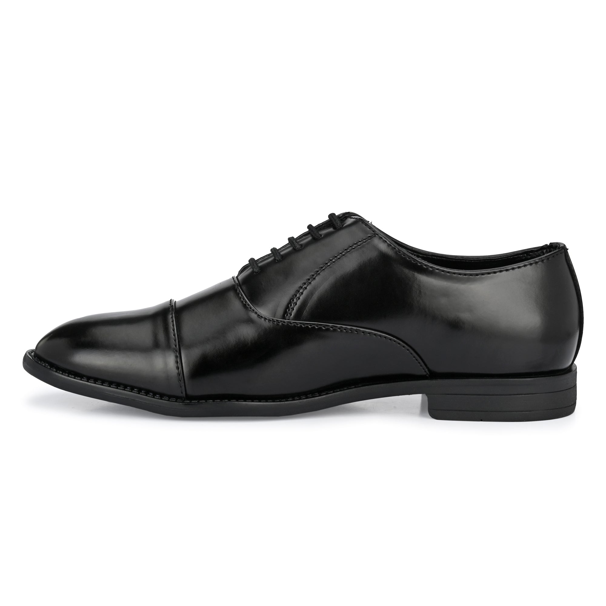 Attitudist Handcrafted Oxford Black Plain Formal Laceup Derby Shoes With Cap Toe For Men MTOBSF