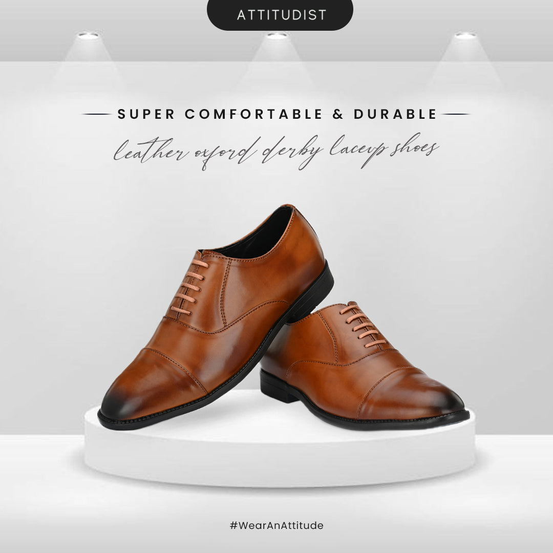 Formal Lace Up Attitudist Shoes for Men With Design - 3704Tan - ATTITUDIST