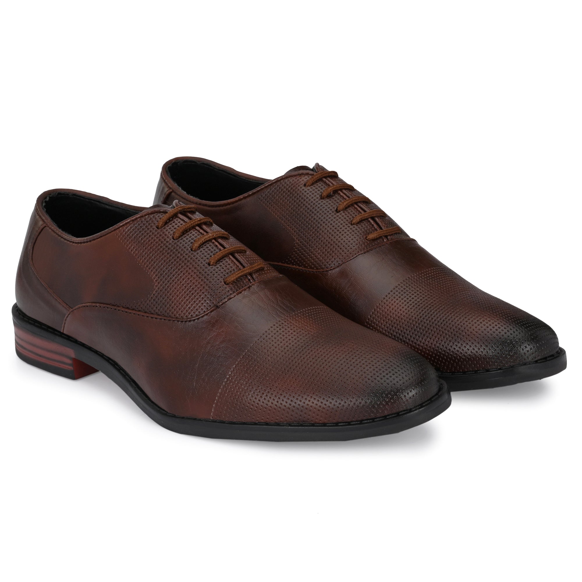 Attitudist Handcrafted Plain Oxford Matte Brown Formal Derby Shoes With Textured Toe For Men MTOBSF
