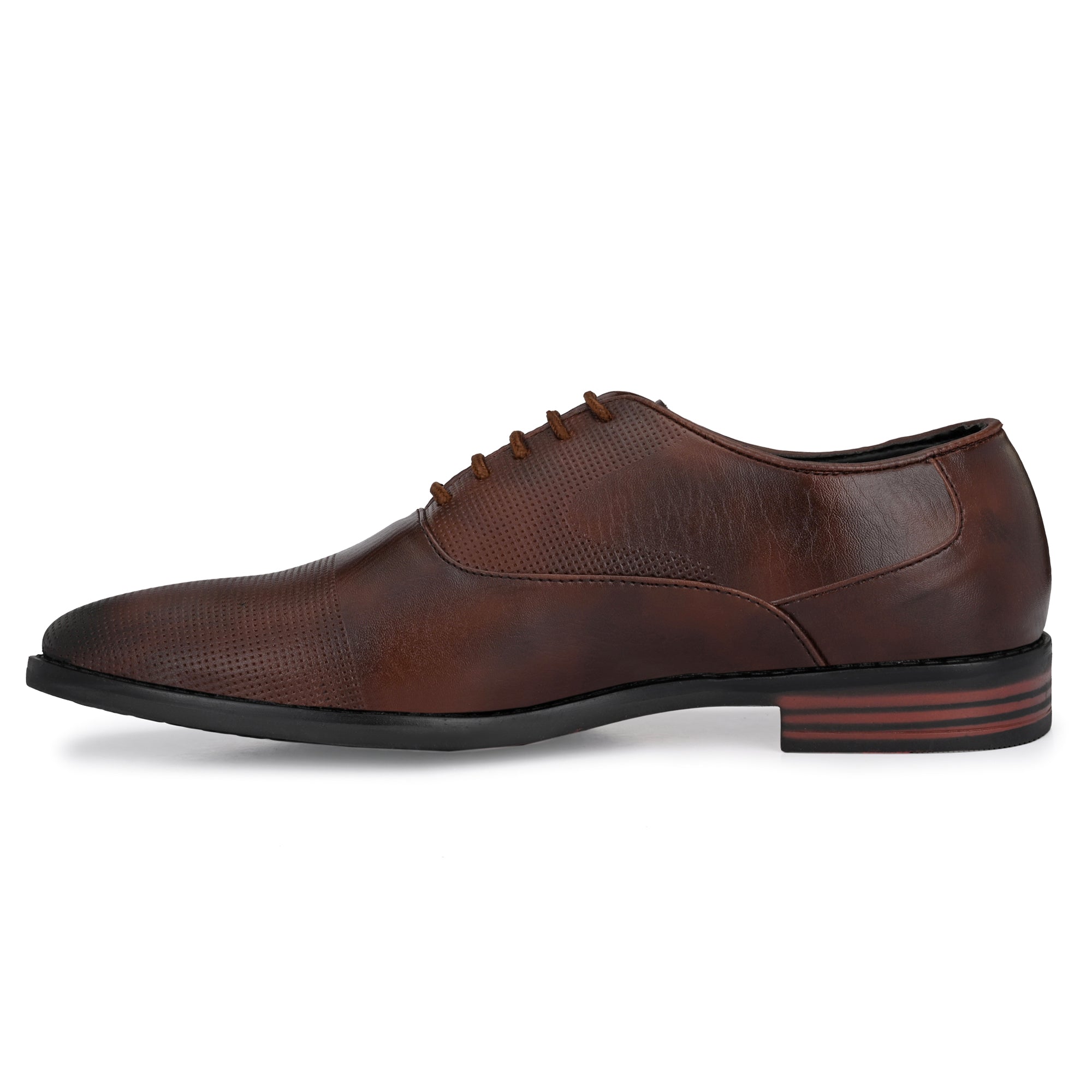 Attitudist Handcrafted Plain Oxford Matte Brown Formal Derby Shoes With Textured Toe For Men MTOBSF