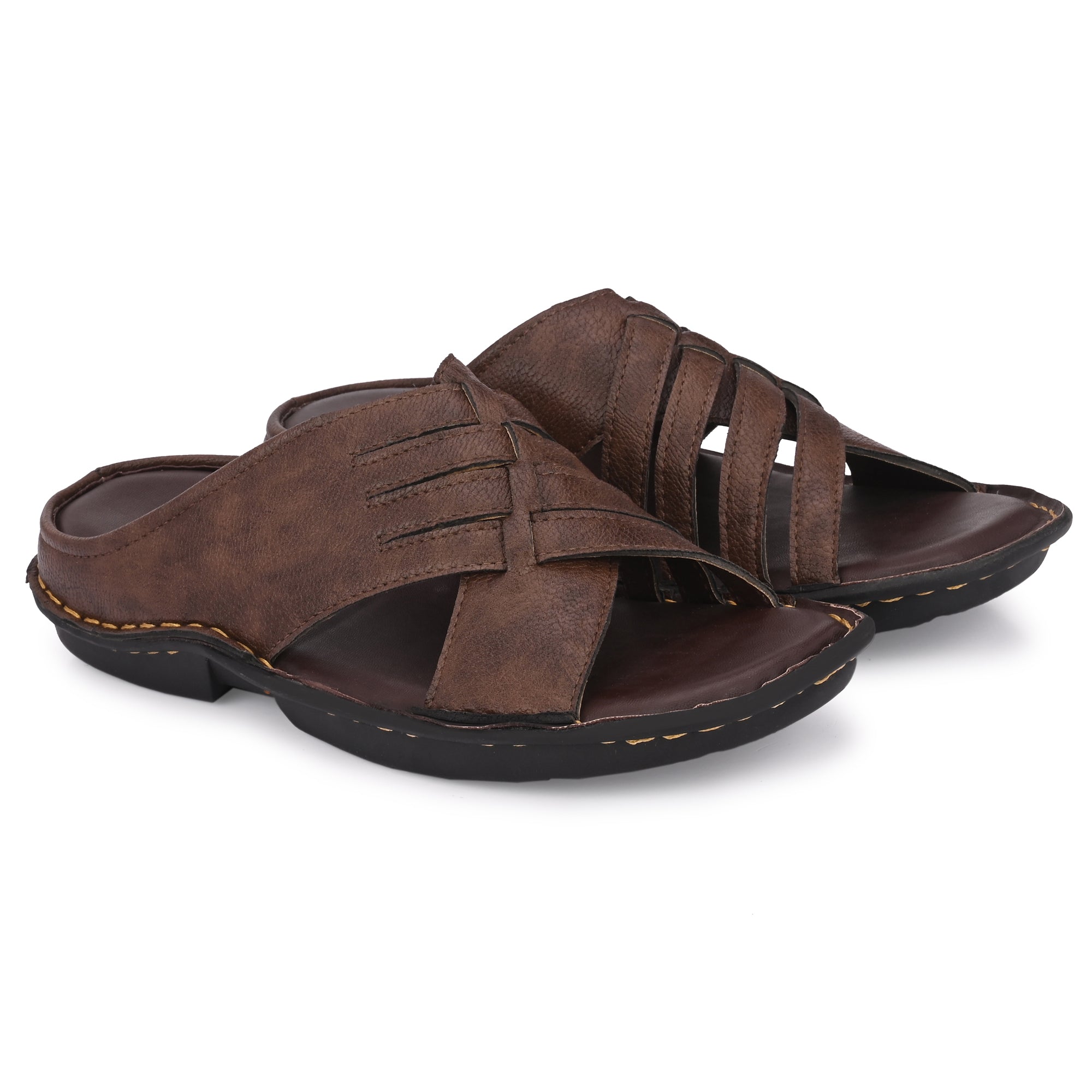 Attitudist Handicrafted Brown Leather Slipper For Men - ATTITUDIST