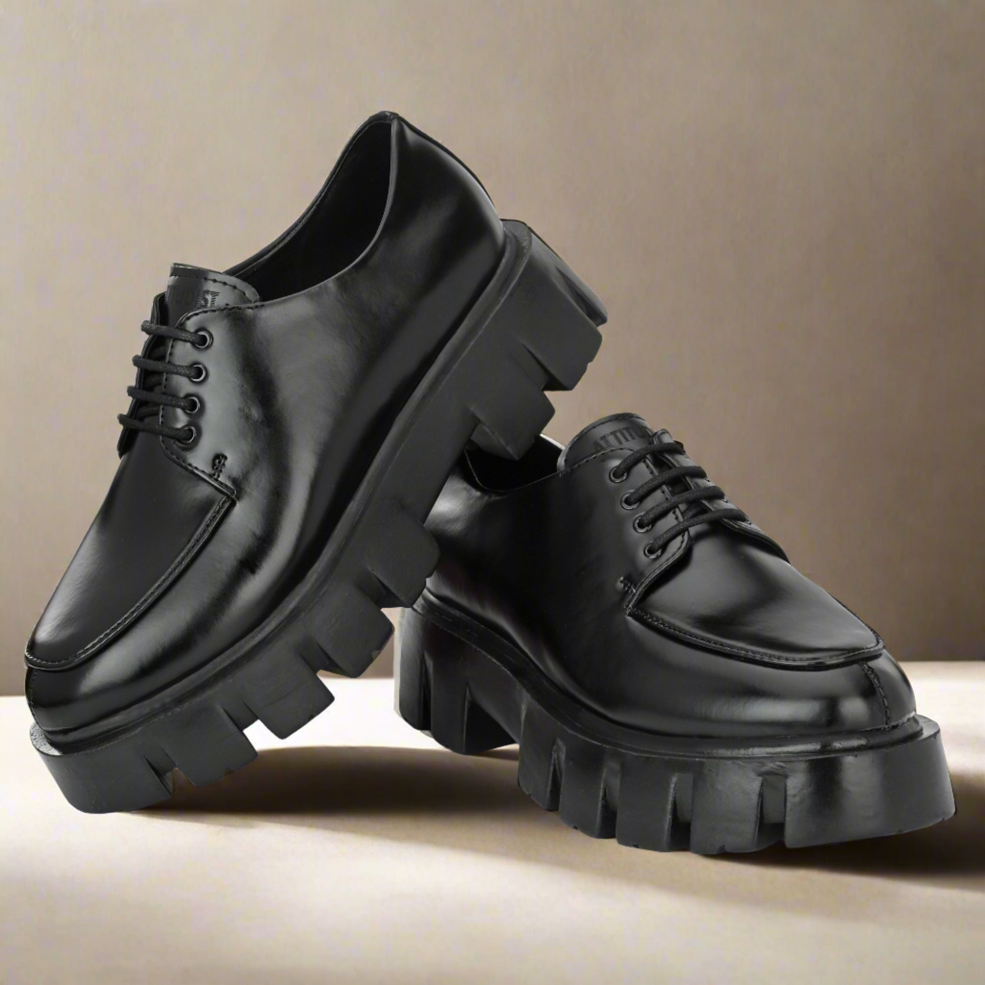 Attitudist Unisex Matte Black High Heel Formal Derby Shoes