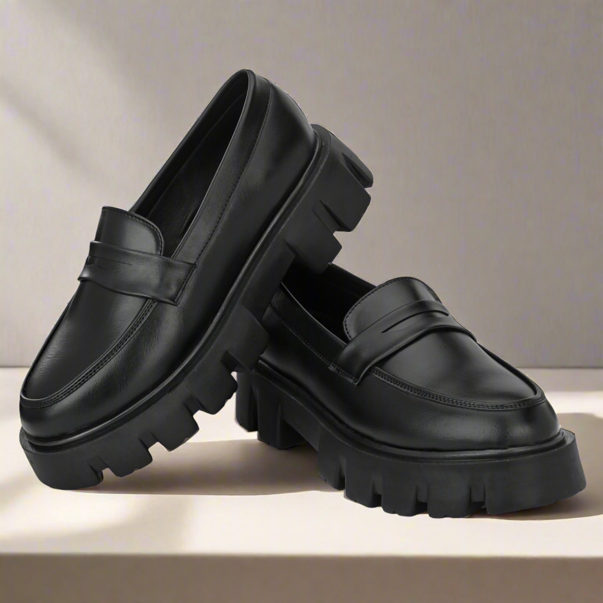 Attitudist Unisex Matte Black Slip-On High Heel Penny Loafers