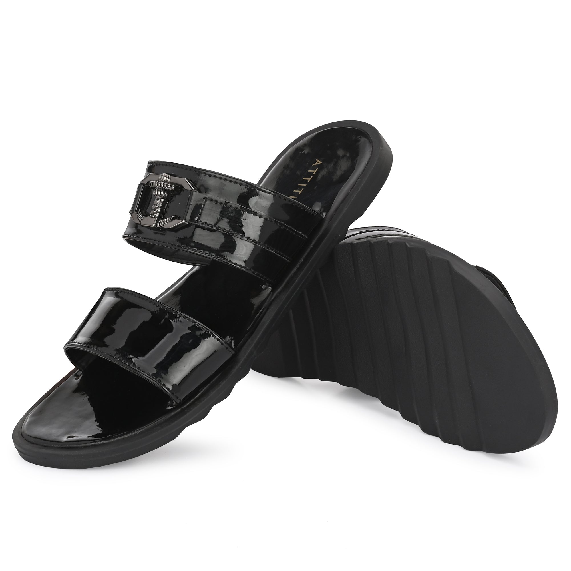 attitudist-glossy-black-double-strap-stylish-slippers-for-men