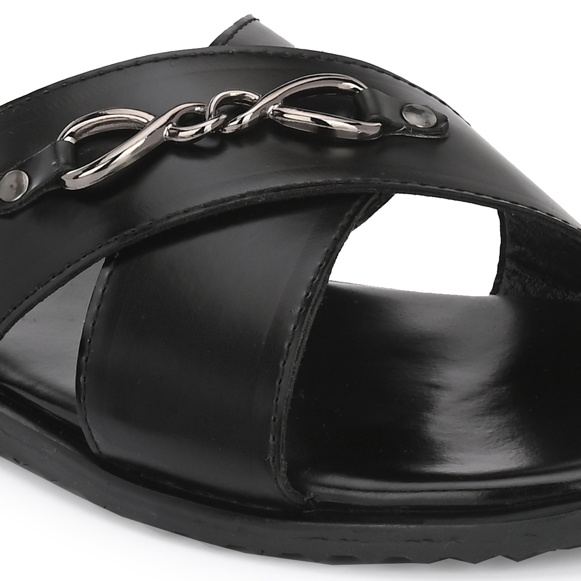 attitudist-black-cross-over-slippers-for-men-with-silver-brooch