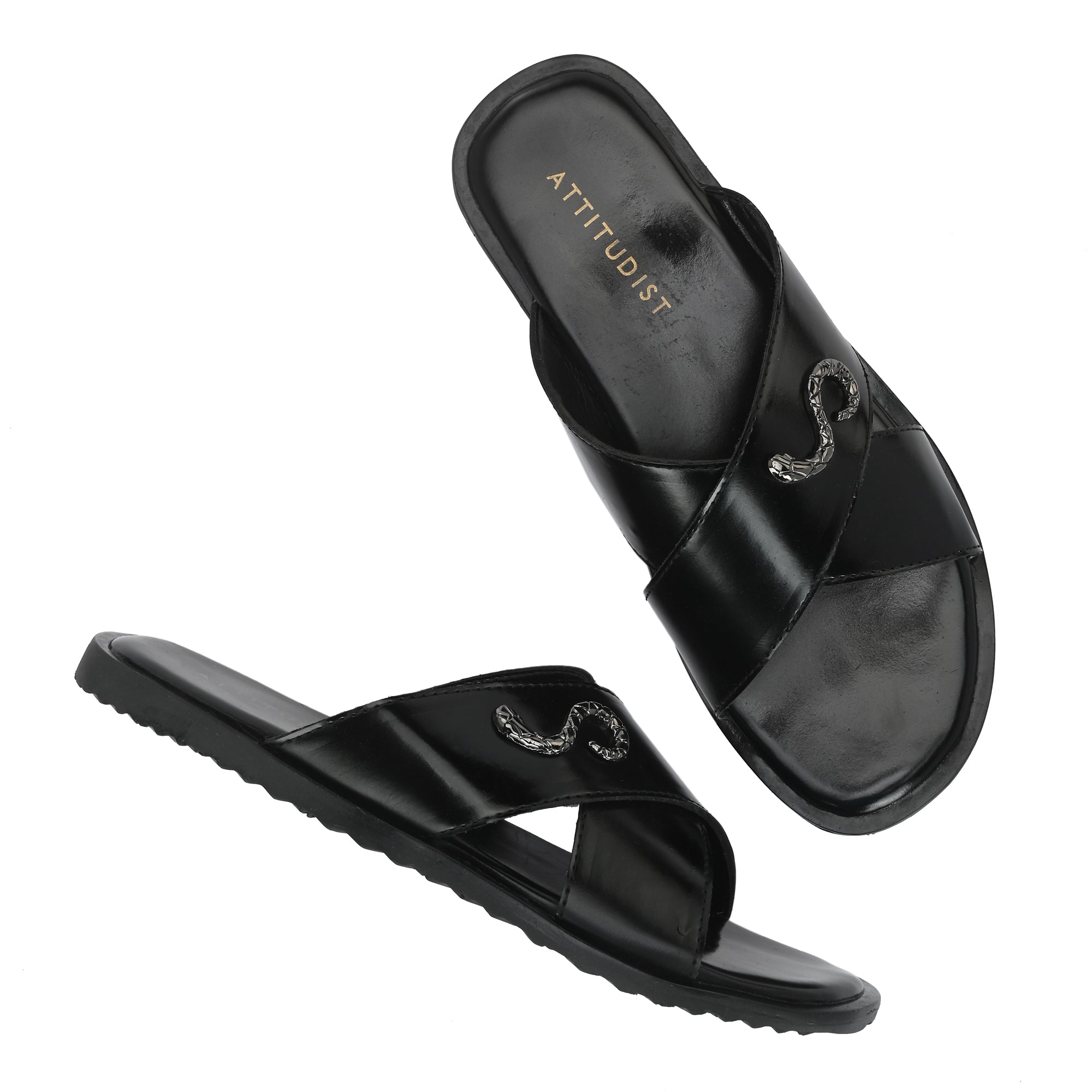 attitudist-black-cross-over-slippers-for-men-silver-side-brooch