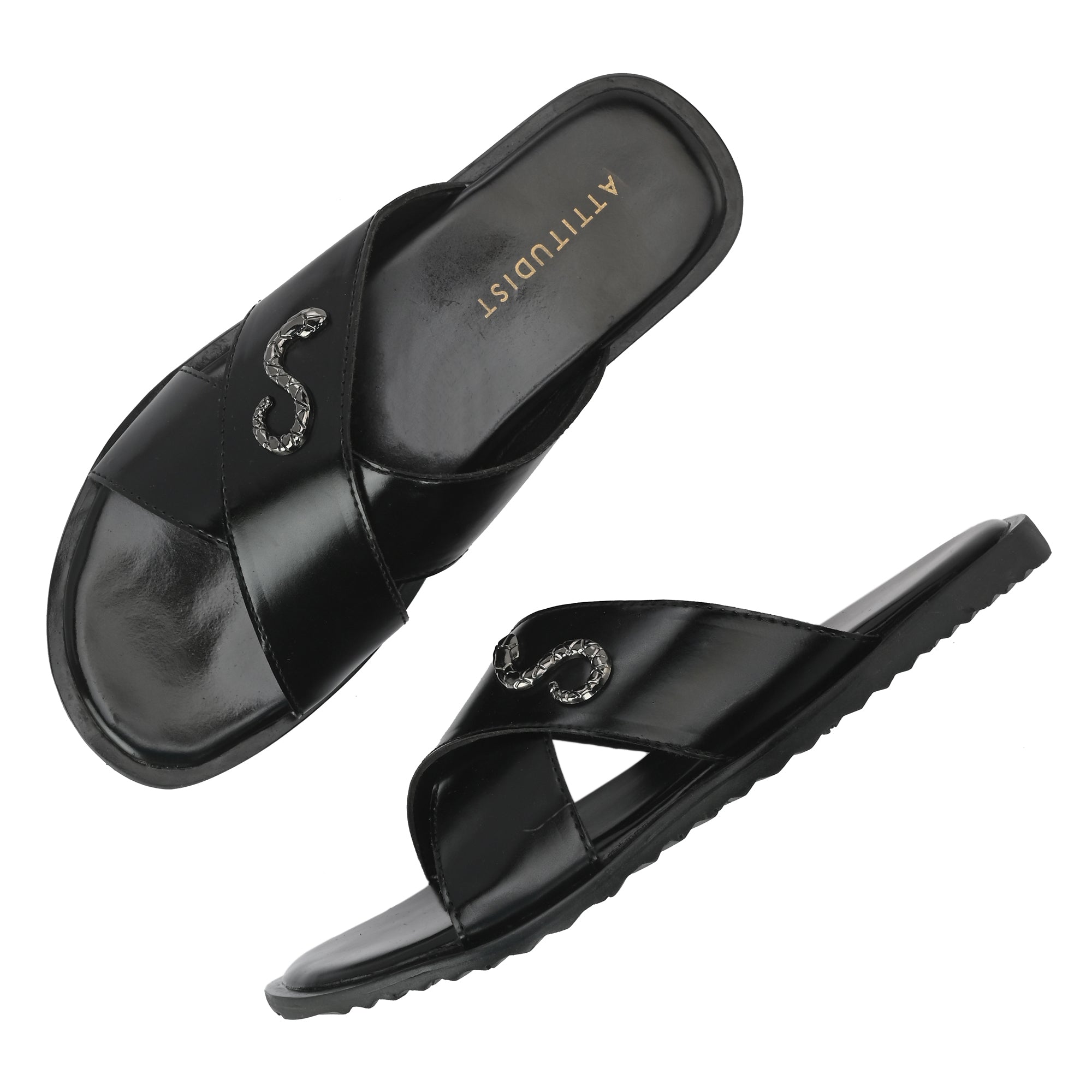 attitudist-black-cross-over-slippers-for-men-silver-side-brooch
