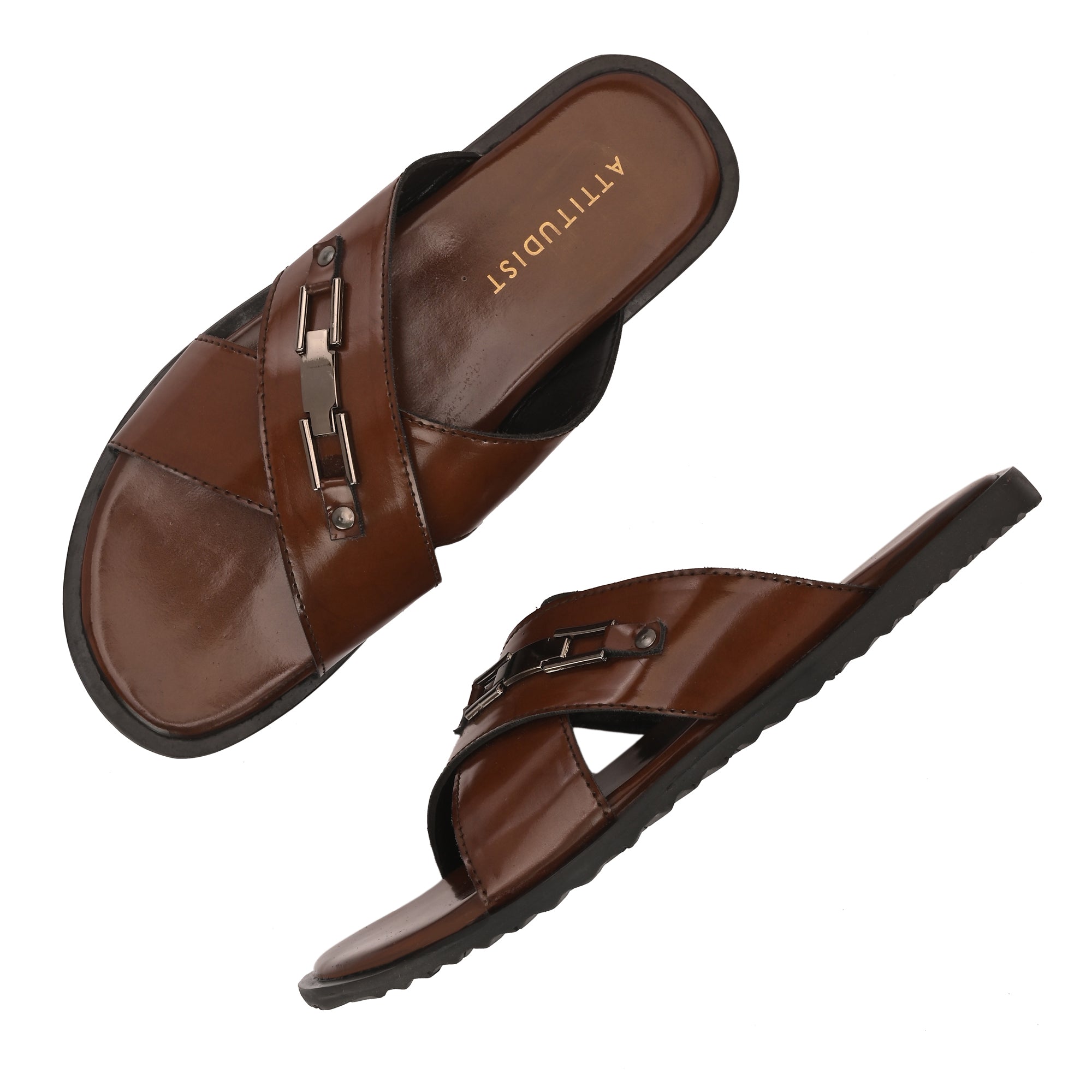 attitudist-brown-cross-over-slippers-for-men-with-silver-brooch