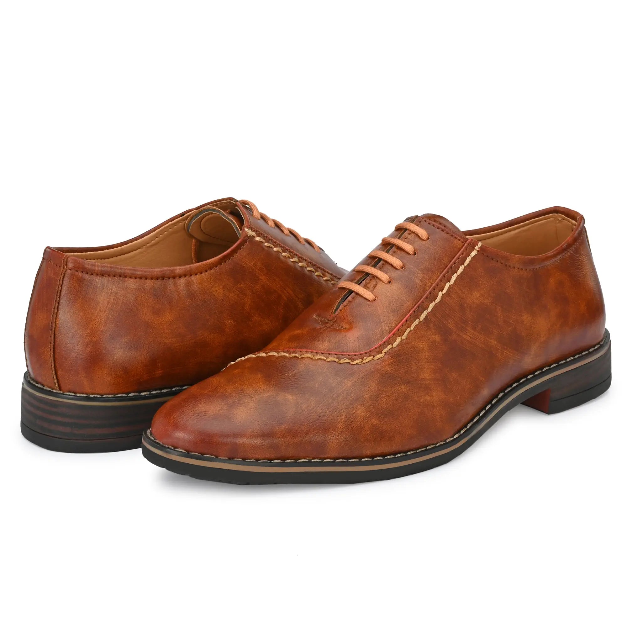 Attitudist Handcrafted Plain Oxford Tan Formal Derby Shoes For Men MTOBSF