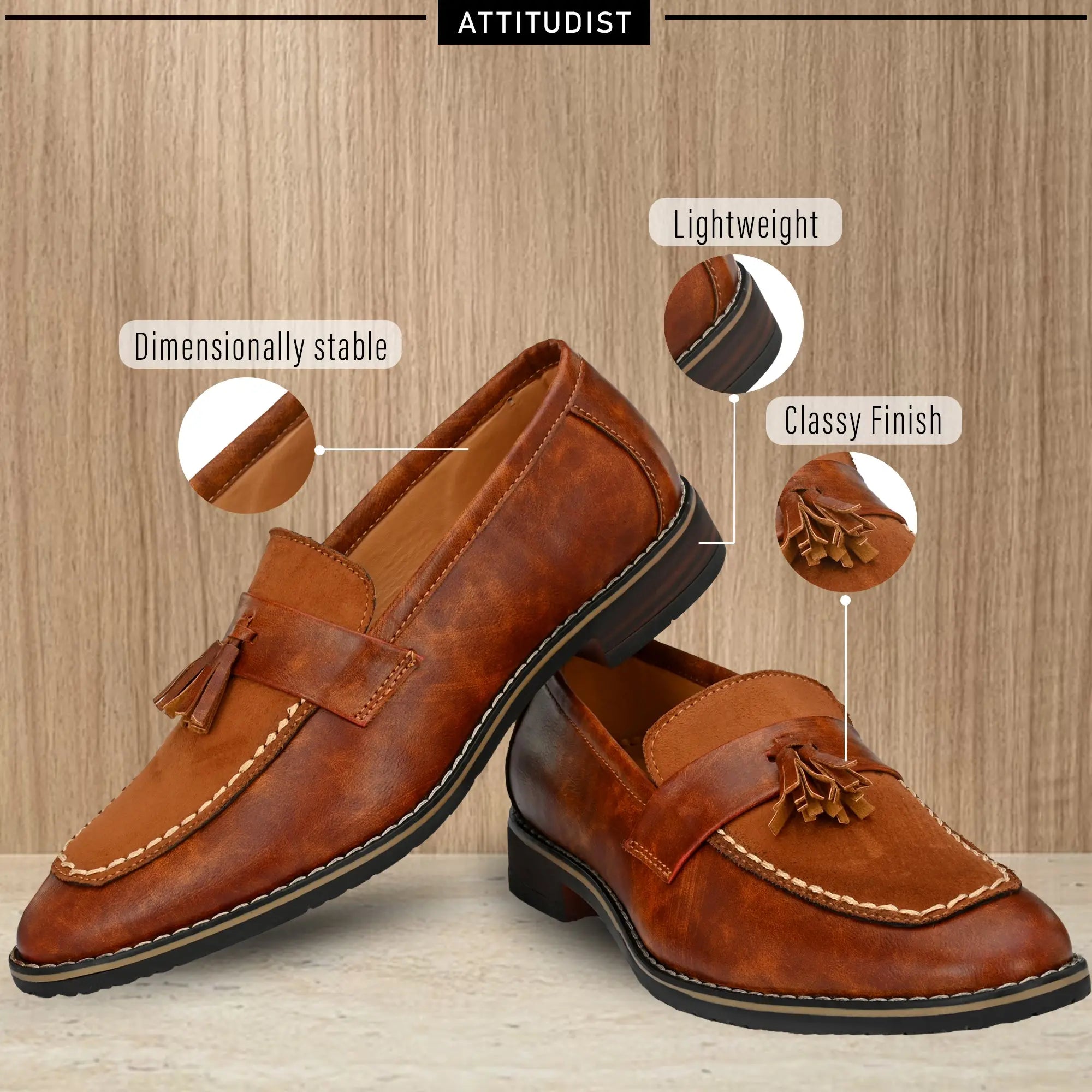 Tan Loafers Attitudist Shoes for Men with Tassel - SP1C - ATTITUDIST